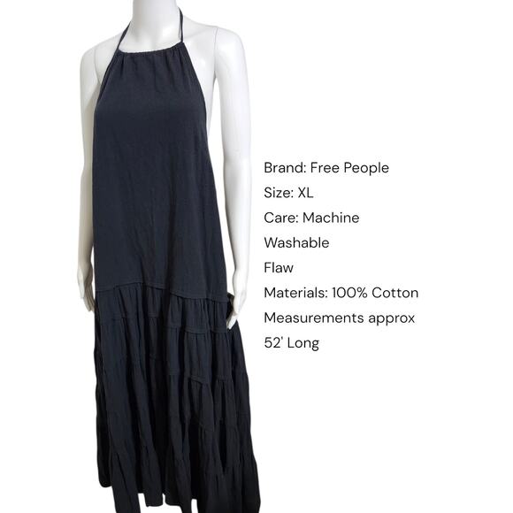 Free People maxi dress tiered halter ruffled boho sleeveless XL black NWOT - Picture 3 of 11
